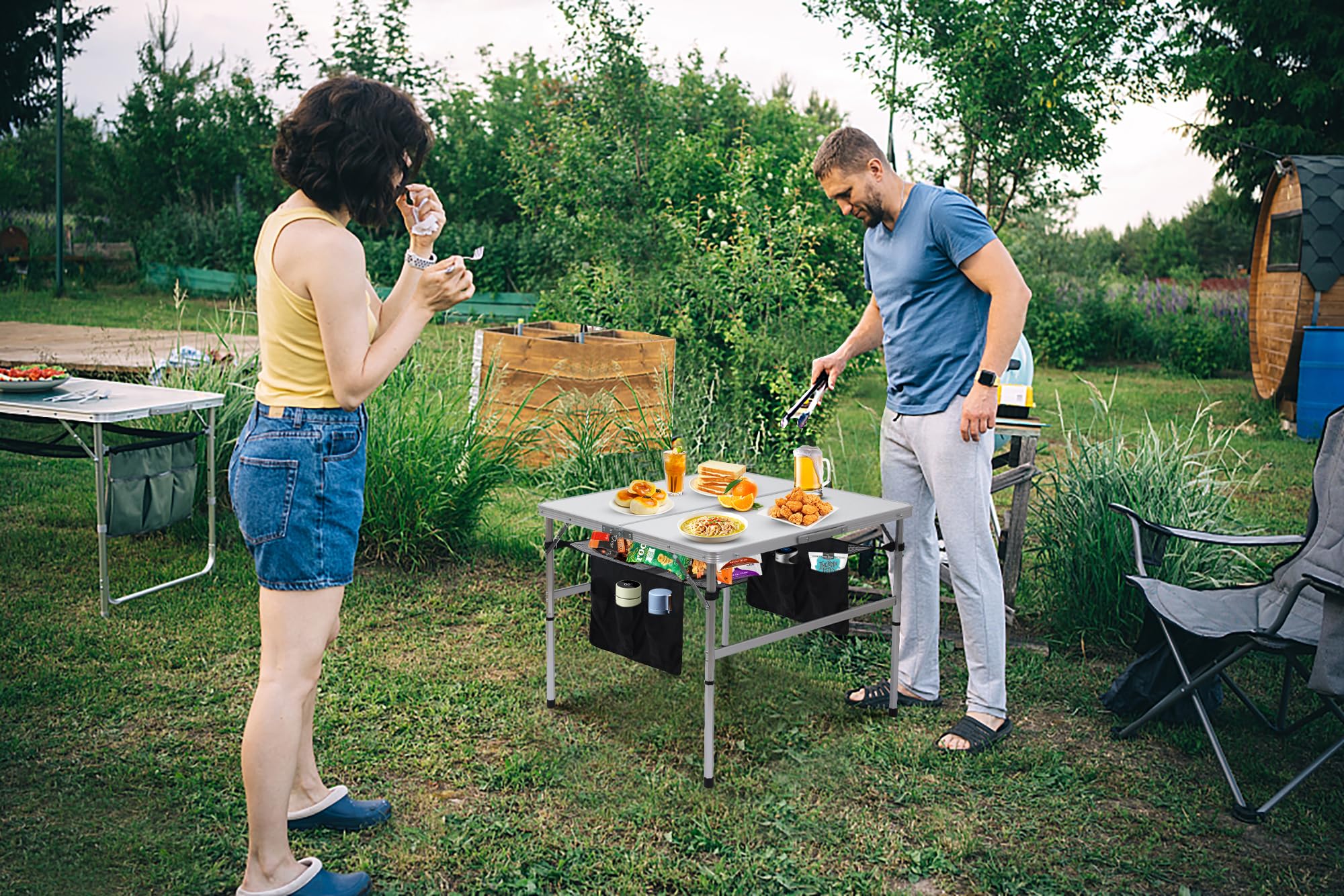 WGOS Folding Square Table Card Table Camping Folding Table 23.6’’ Square Table Fold in Half MDF Table with Carry Handle and Storage (23.6'' x 23.6'')