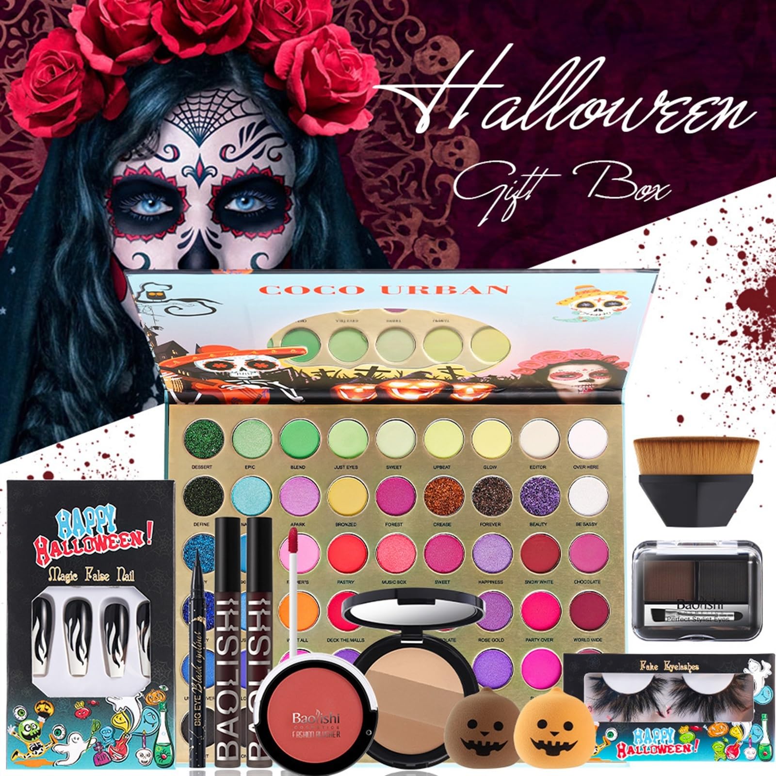 Zestaw do malowania twarzy Zestaw do makijażu na Halloween, zestaw do konturowania cieni do powiek w błyszczyku do ust, malowanie ciała do makijażu scenicznego Makijaż na Halloween i Boże Narodzenie