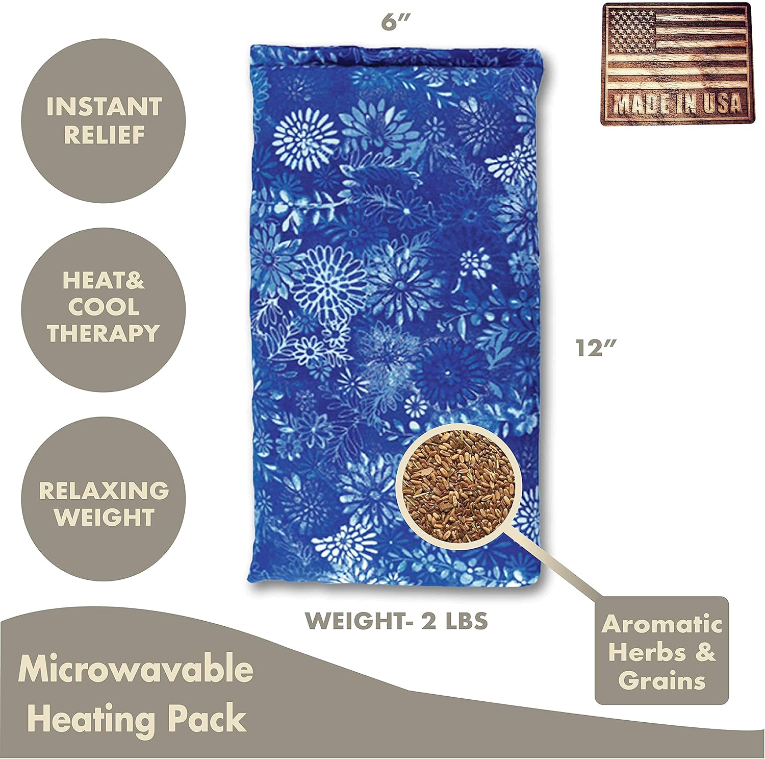 Nature Creation Microwave Heating Pad | Portable Heating Pack for Cramps, Arthritis, Joints Pain, Soring Muscles & Aching Feet | Reusable Microwave Hot Pack for Pain and Stress Relief (Blue Flowers) : Health & Household