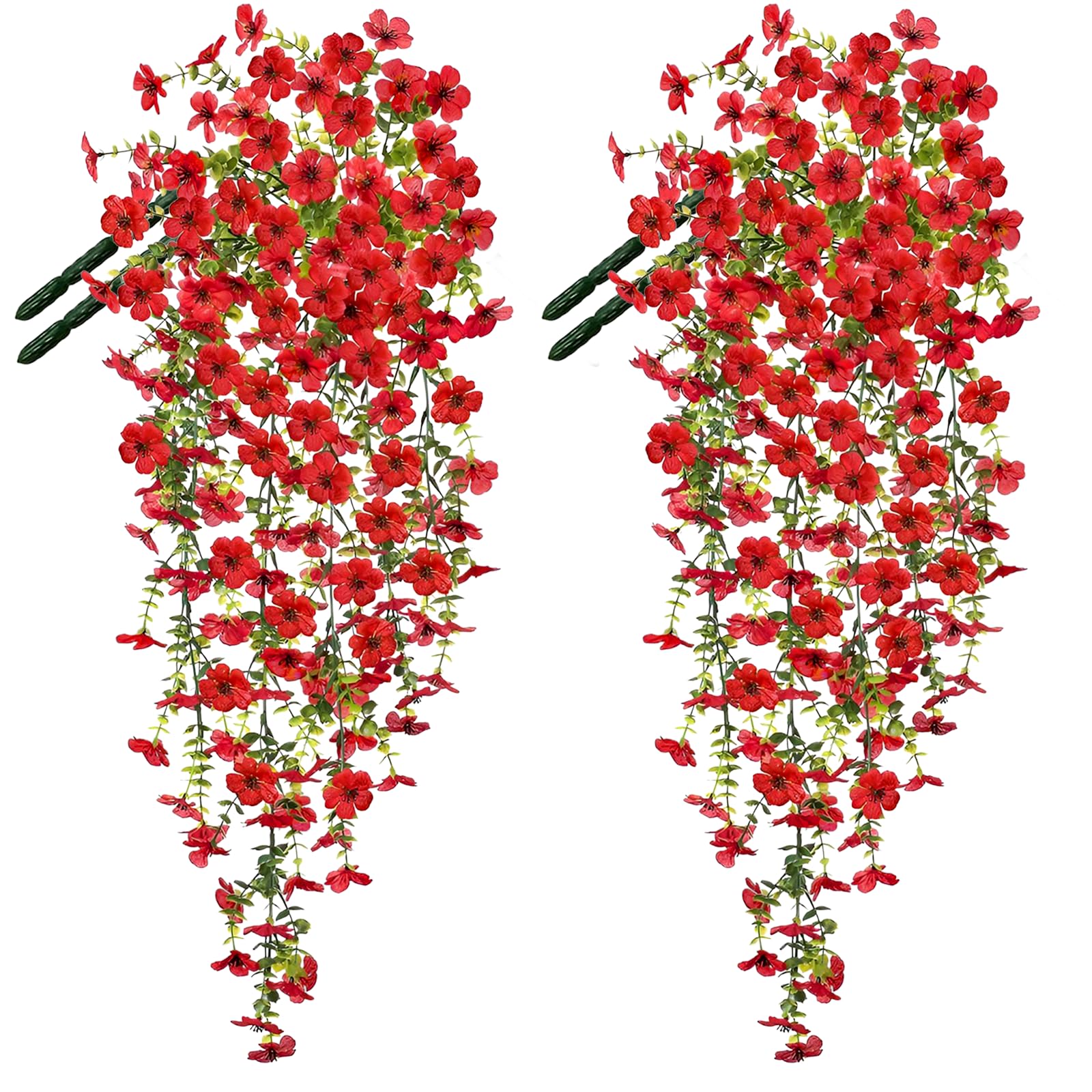 chenyu 4Pcs Artificial Flowers Outdoor Red Artificial Hanging Plants