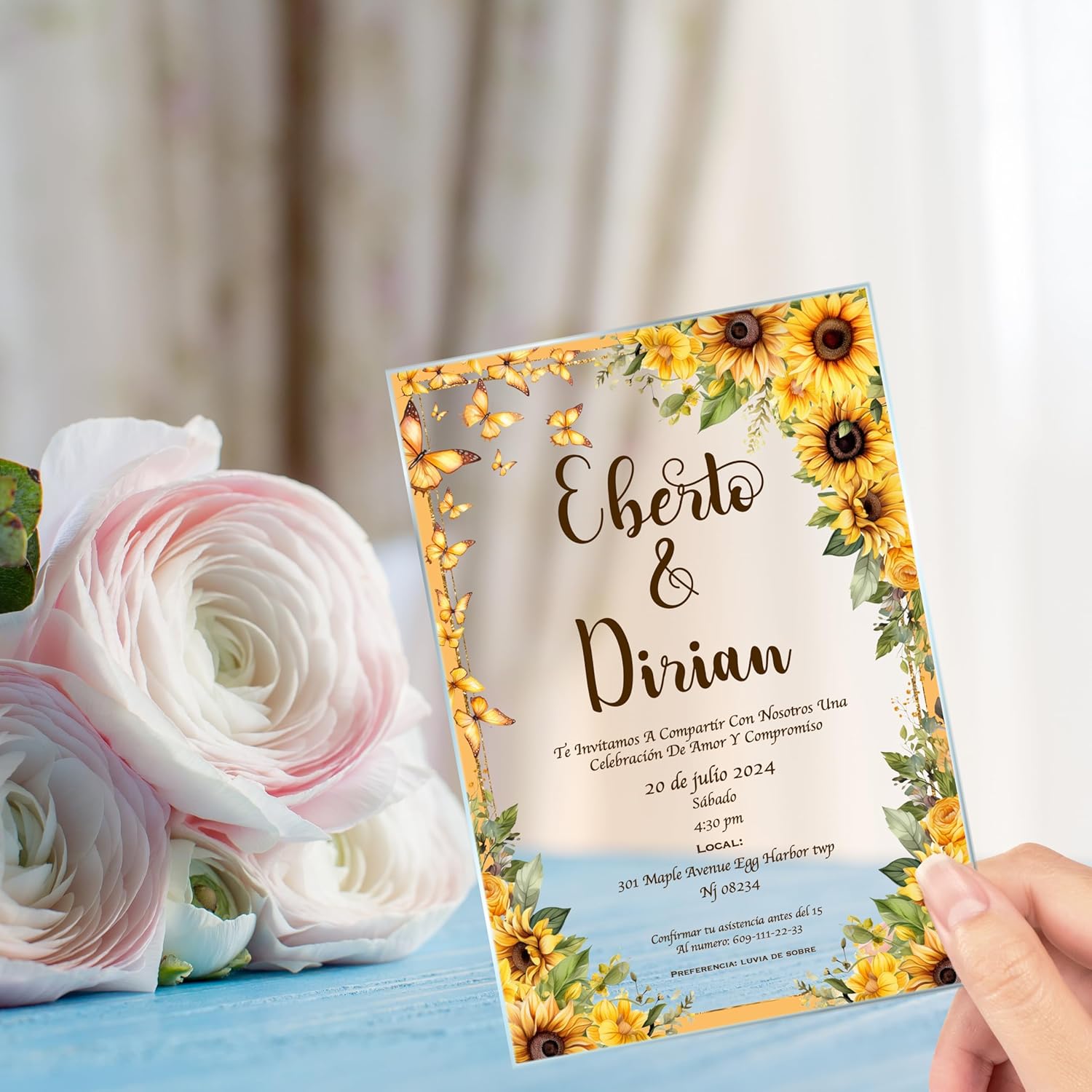 Avior Sunflower Design Wedding Invitation - Clear Acrylic Glass Luxury Design (10 Invitations)