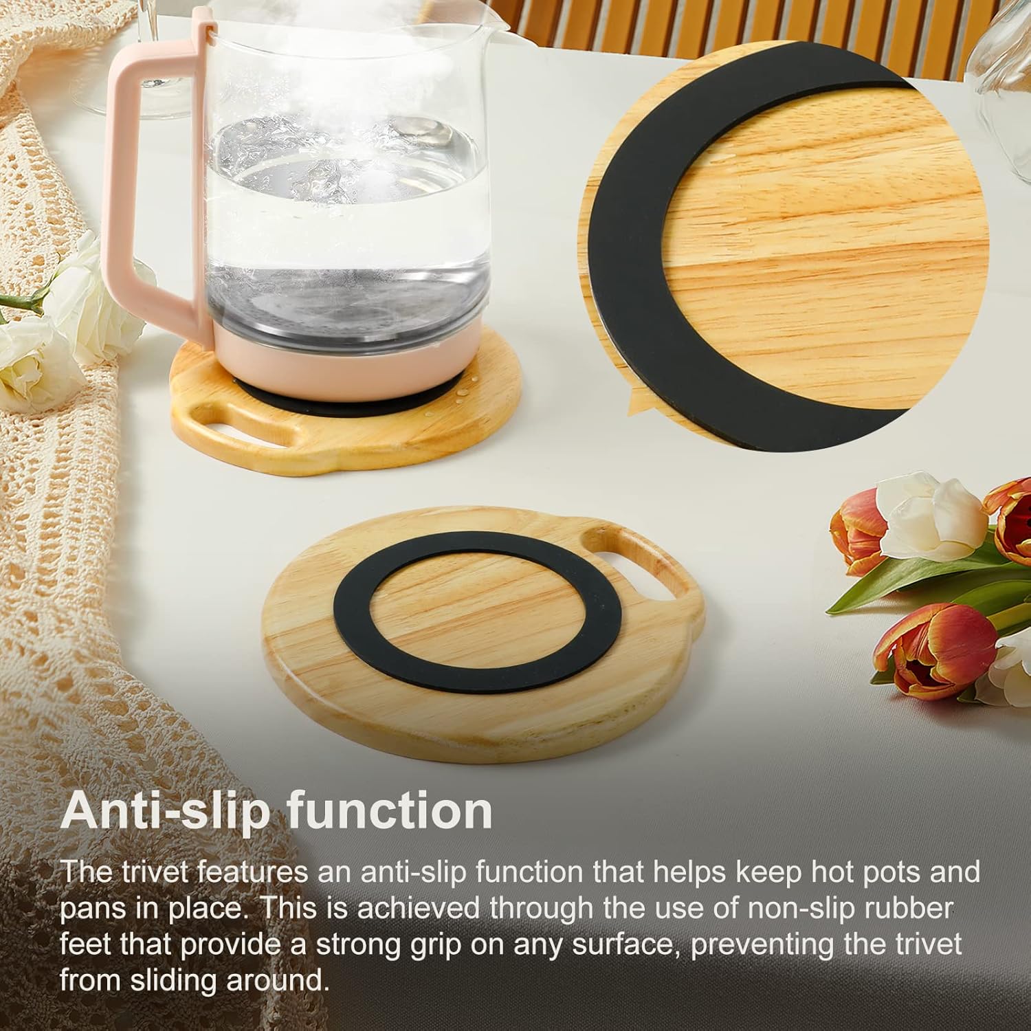 4 Pack Wooden Trivets Hot Dishes,Wooden Trivets Hot Pots and Pans,100% Natural Beech Wood,Anti-Slip, Versatile, Durable