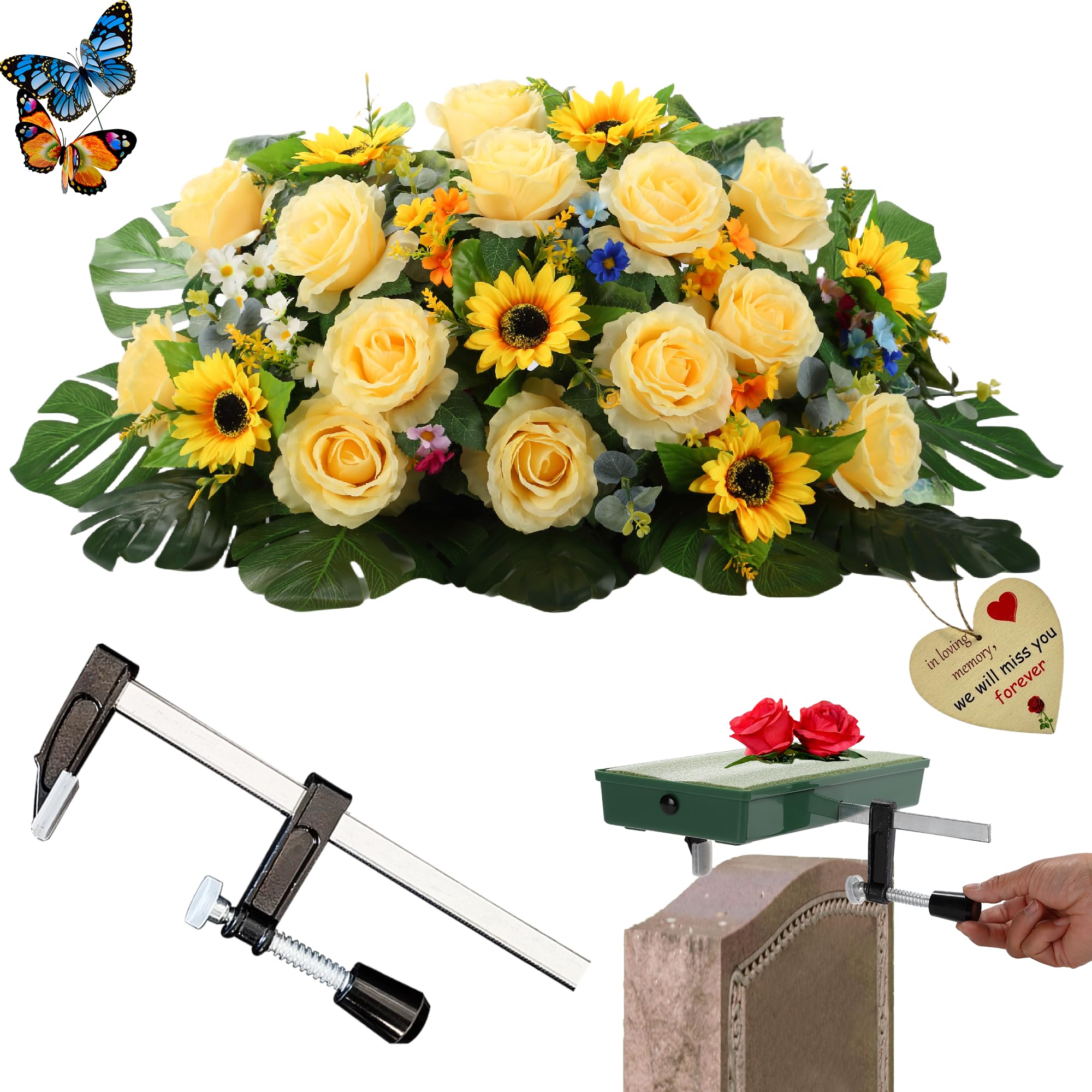 Headstone Flower Saddle - Tombstone Saddle Flowers for Cemetery Gravestone, Grave Decorations for Gravesite Saddles, Floral Saddles for Christmas, Memorial Day, Never Be Blown Away image 1