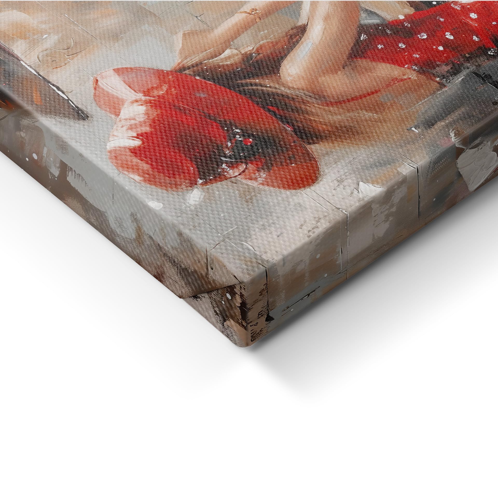 STYLER Tableau sur toile Desiree 60 x 80 cm prêt à accrocher – portrait féminin abstrait noir blanc avec touches rouges – décoration murale élégante