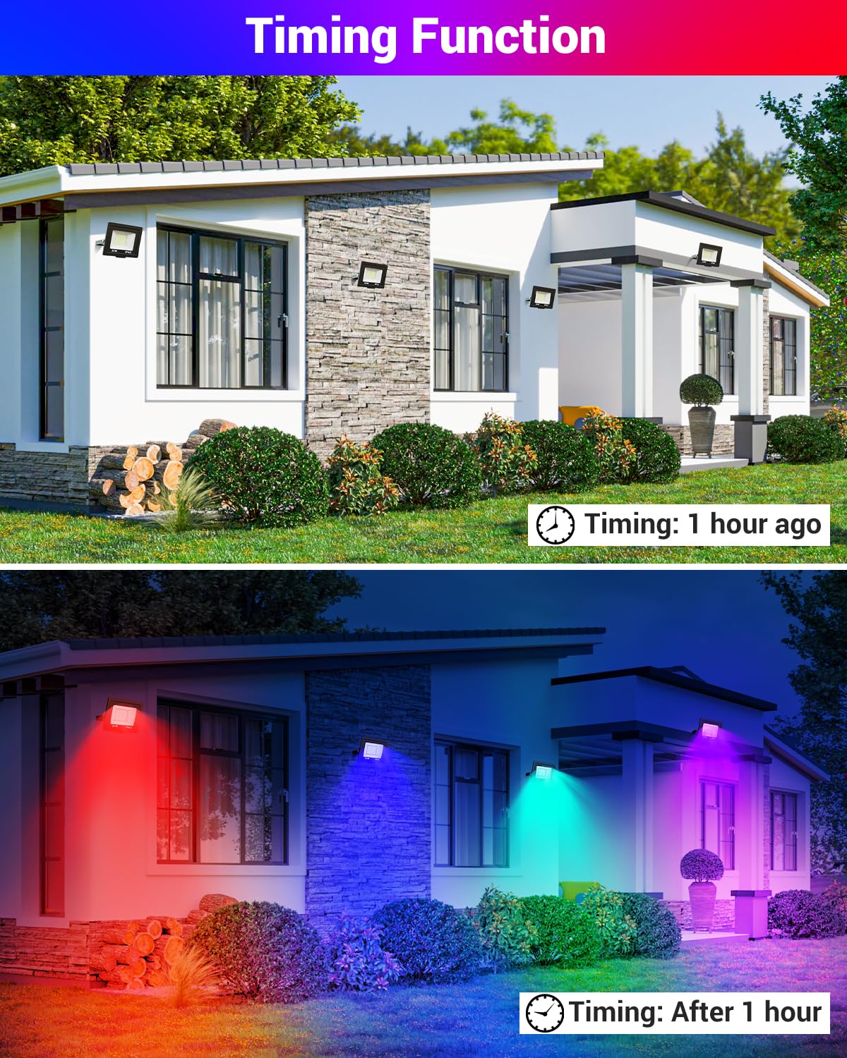 JBdusn RGB LED-schijnwerper voor buiten, 30W dimbaar RGB LED Kleurrijke Schijnwerper met Afstandsbediening, 16 kleuren, 4 modi, IP66 waterdicht, voor balkon, tuin, sfeerverlichting