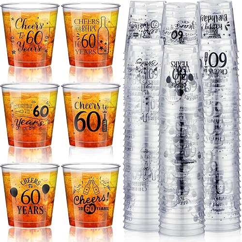 Hushee 300 vasos de chupito de plástico de 2 onzas, desechables, regalos de fiesta de cumpleaños 60 para hombres y mujeres, suministros de