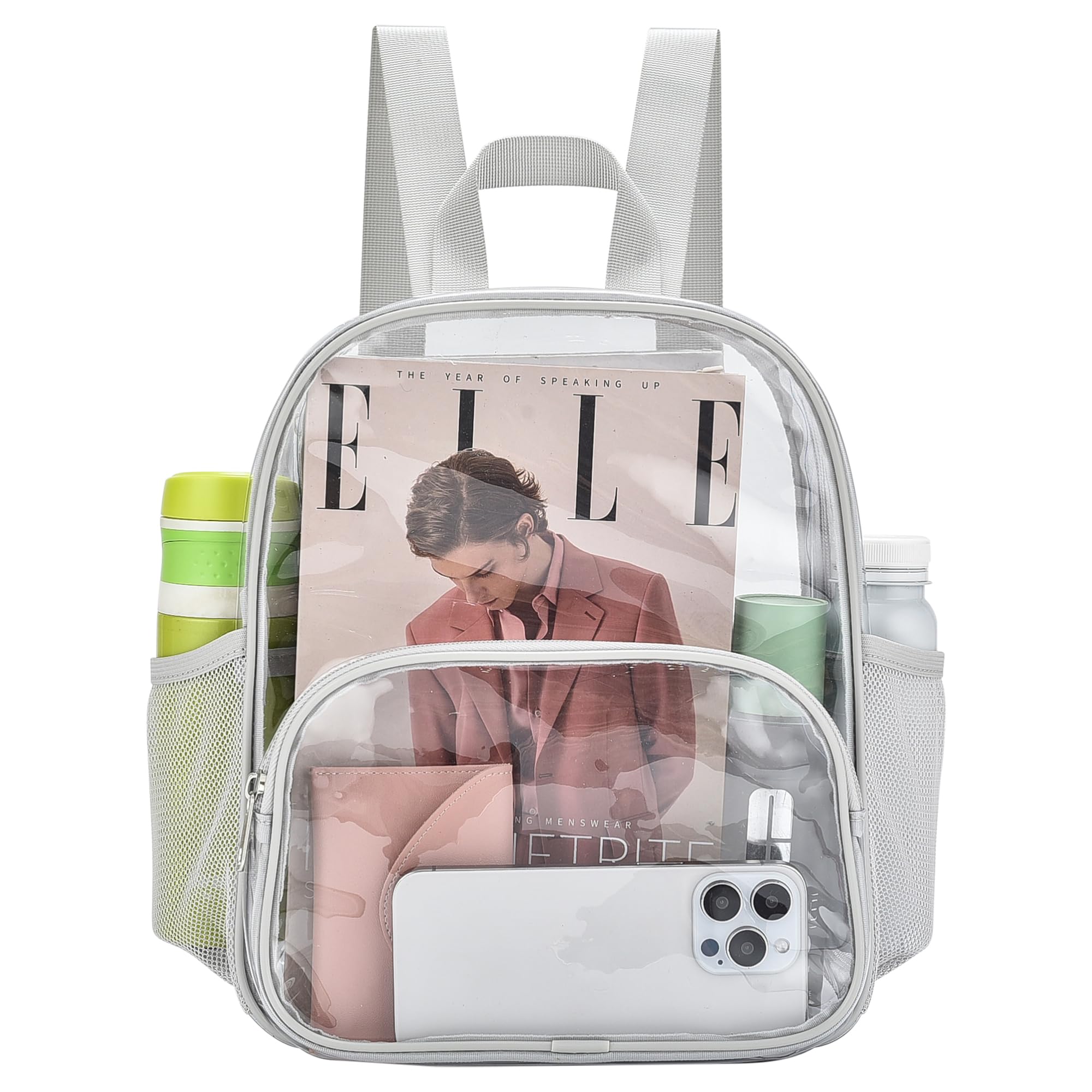 Busiuw Clear Backpack for Stadium Events 12x12x6 with Front Pocket for Concert Sport Fashion Women Backpack Events Work Travel(Silver)