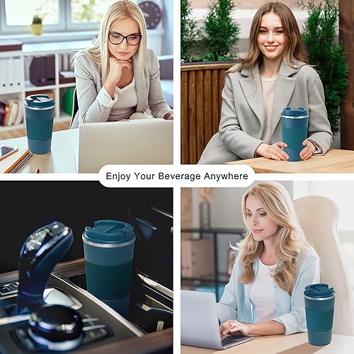 Miniatura 4 de Taza de viaje para café, 17 onzas, doble pared, aislada, al vacío, taza de café con aislamiento a prueba de fugas, para agua fría y caliente, café y