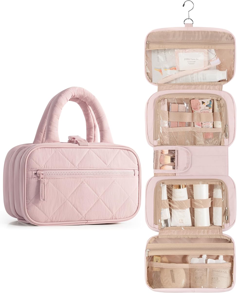 Marscamd Travel Hanging Toiletry Bag for Women, Makeup Organizer with Hook | 360° swivel hook for easy access, 5-section organizer, brush slots & lightweight comfort