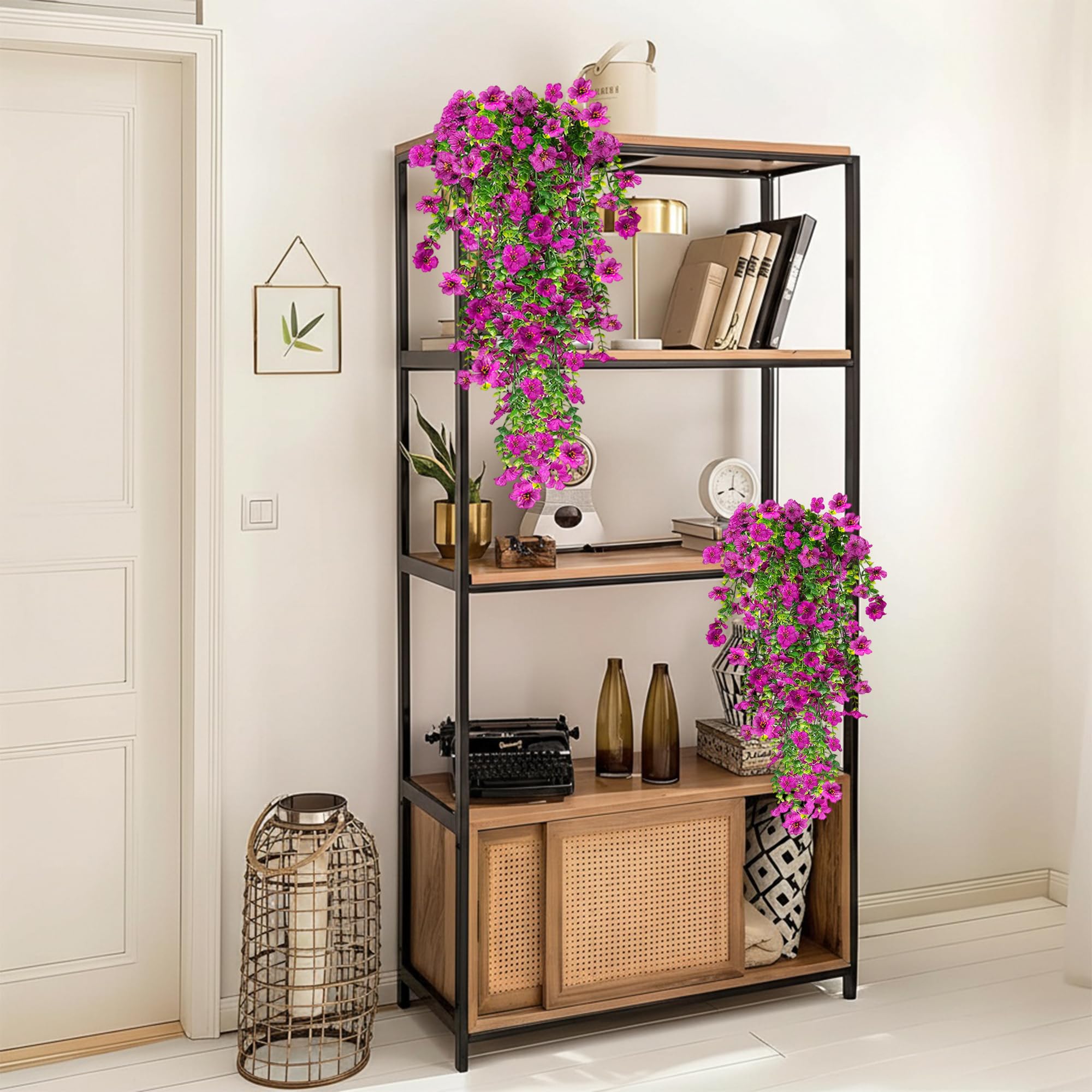 4 Piezas de Flores Artificiales Colgantes Exteriores, 77cm A Los Rayos UV Resistentes Artificiales Plantas para Jardines, Balcones, Patio, Paredes, Inicio Cocina Decoración (Morado)