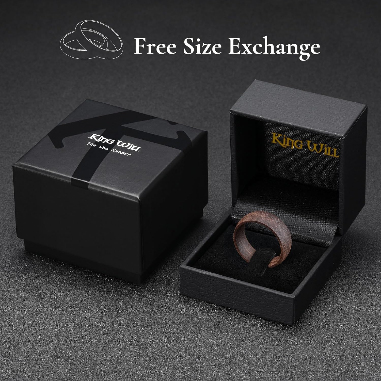 King Will Wooden Wedding Band for Men Women- 4-12mm Width in Black/Brown Wood Wedding Ring Domed Style, Comfort Fit and Promise Ring Size 8-13