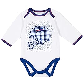 Gerber NFL Buffalo Bills 3 Pack Bodysuit Footed Pant and Cap Registry Gift Set, blue/white Buffalo Bills, 6-9M