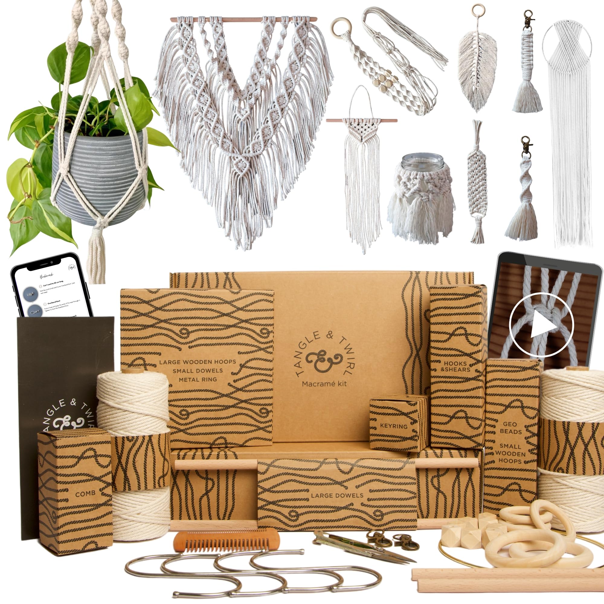 Macrame Kit for Beginners, 3mm Macrame Cord, Wooden Geo Beads,Rings ...