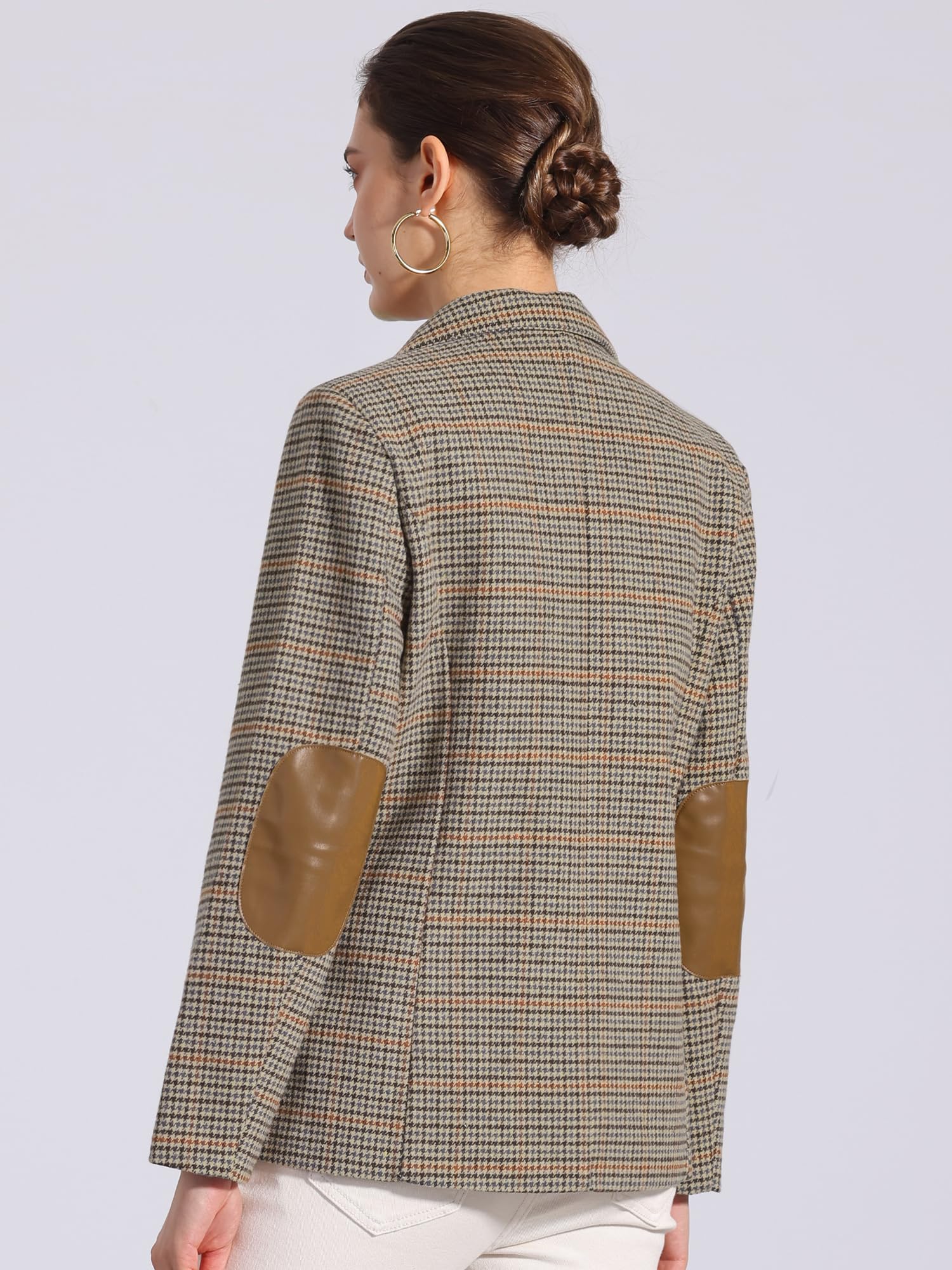 Allegra K Donna Giacca Blazer Formale da Lavoro con Bottoni sul Risvolto Scozzese con Intaglio Scozzese