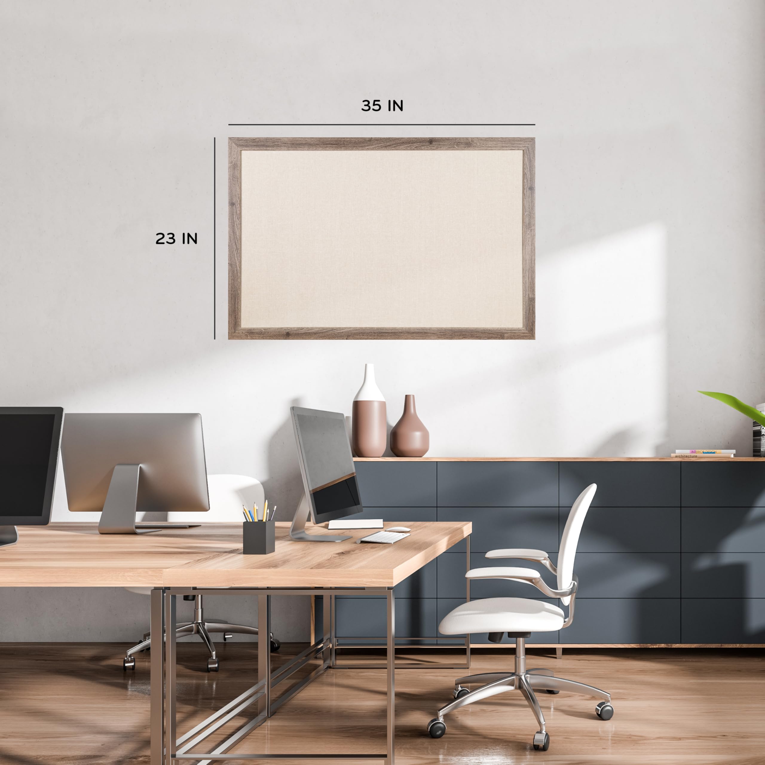 U Brands Lniana tablica ogłoszeniowa, 91 x 61 cm, rustykalna drewniana rama