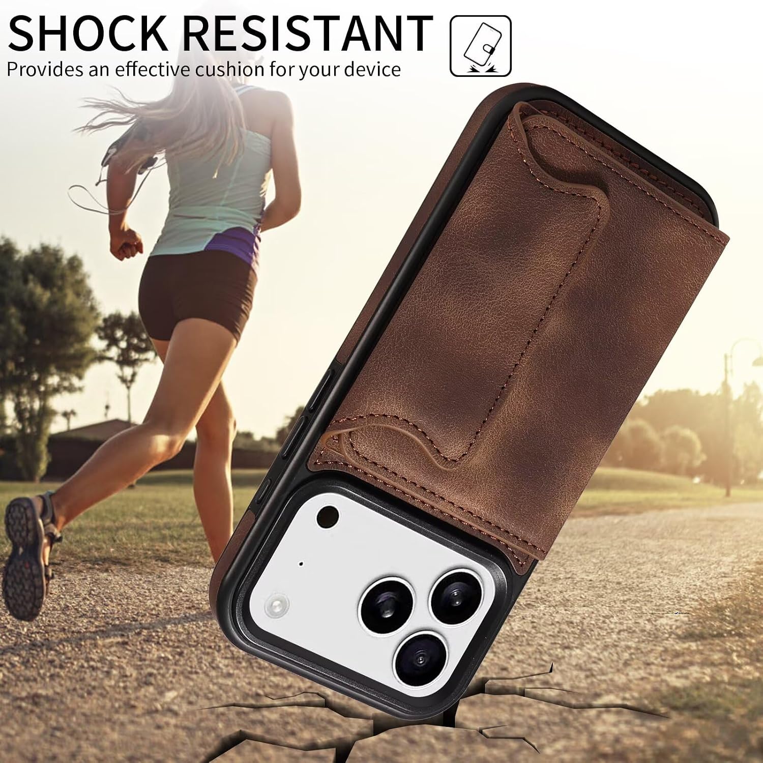 Caseurban Compatible with iPhone 17 Pro Wallet Case with Card Holder, Premium PU Leather Kickstand Ring Holder Case Anti-Slip Shockproof Phone Case for Women and Man Brown