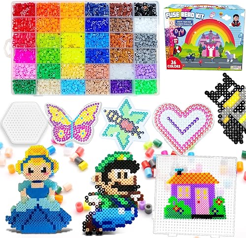 Miniatura 8 de FunzBo - Paquete de cuentas que se funden, 111 patrones, cuentas de colores Melty Fusion, juego de perlas de arte y manualidades para niños, 5500