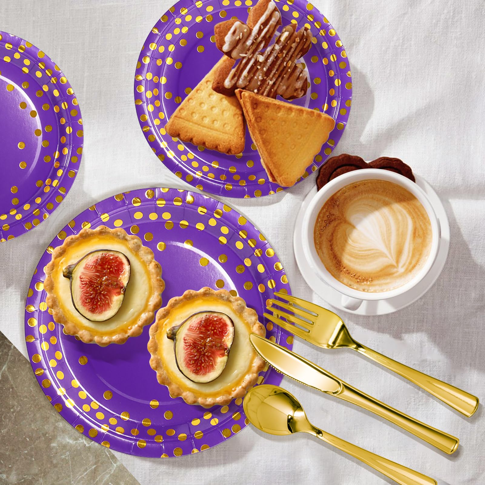 Piatti Di Carta Per Feste 23 Cm - Confezione Da 50 Con Stile A Punti Oro (Per Matrimoni, Compleanni, Eventi) - Foto 8