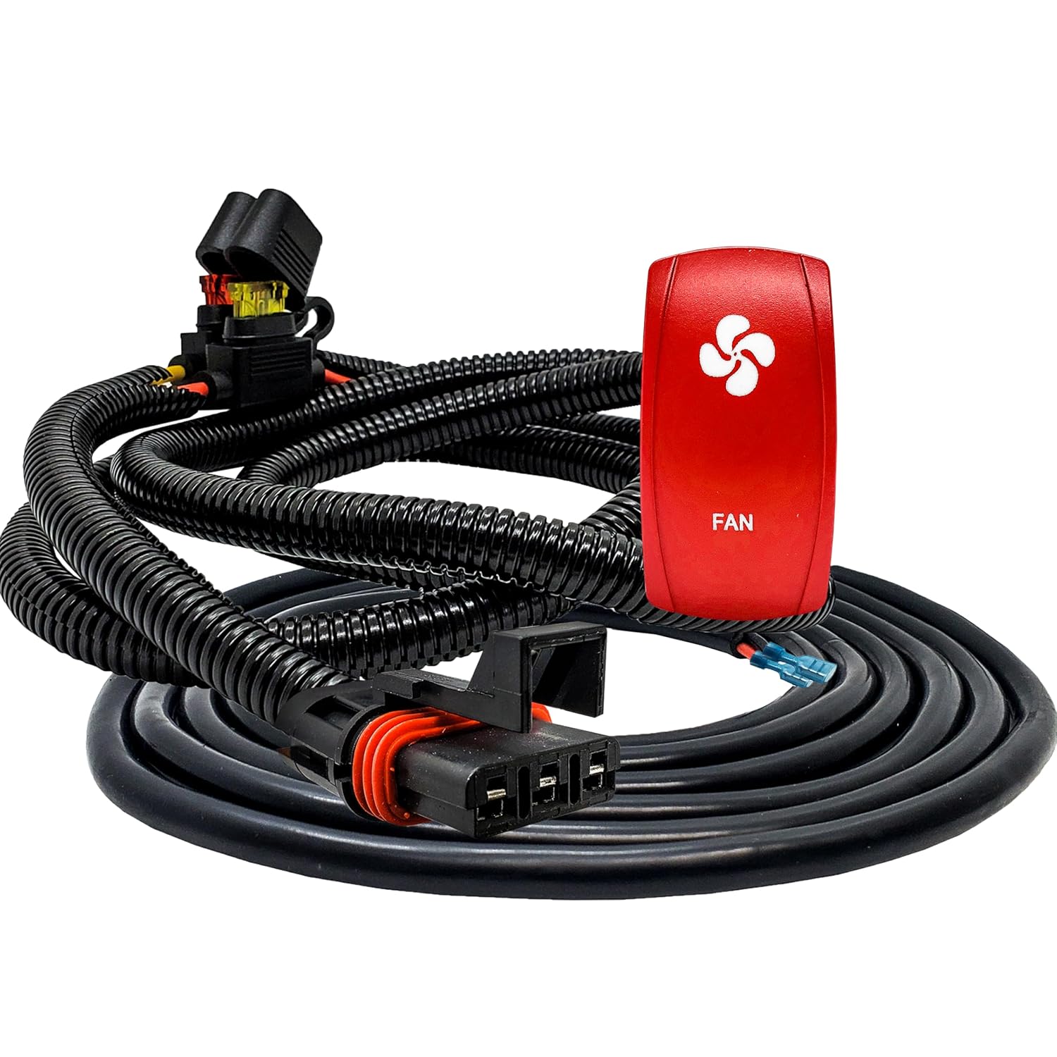 OZ-USA 10ft. Pulse Power Bus Bar Plug Wire Harness Kit On/Off Fan Red Rocker Switch Compatible with Polaris Xpedition XP ADV Ultimate Northstar Premium