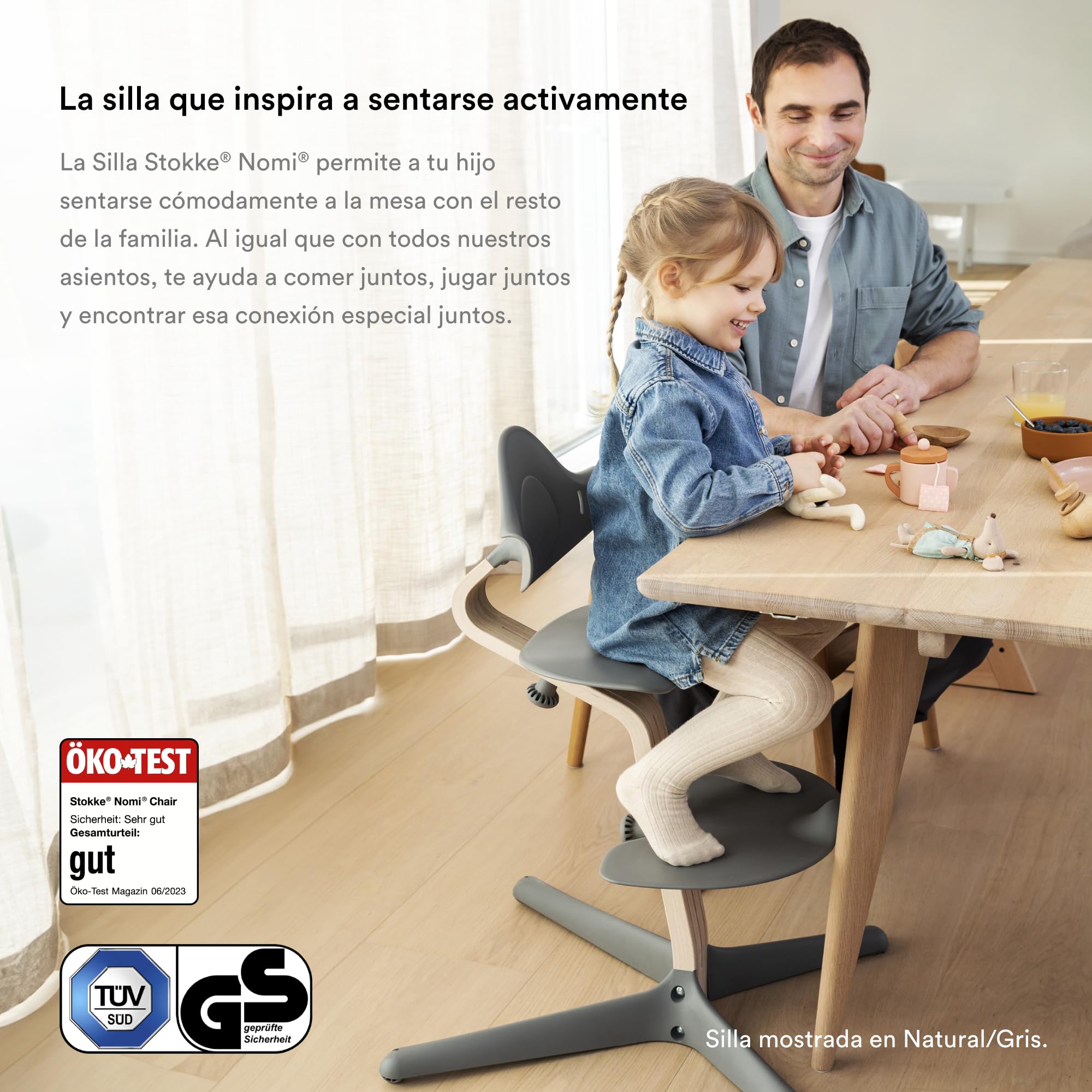 Silla Stokke Nomi, Negro - La silla que inspira a sentarse de forma activa - Sin herramientas, ajuste fácil - Incluye un reposapiés estable y ruedas antivuelco - Soporta hasta 150 kg