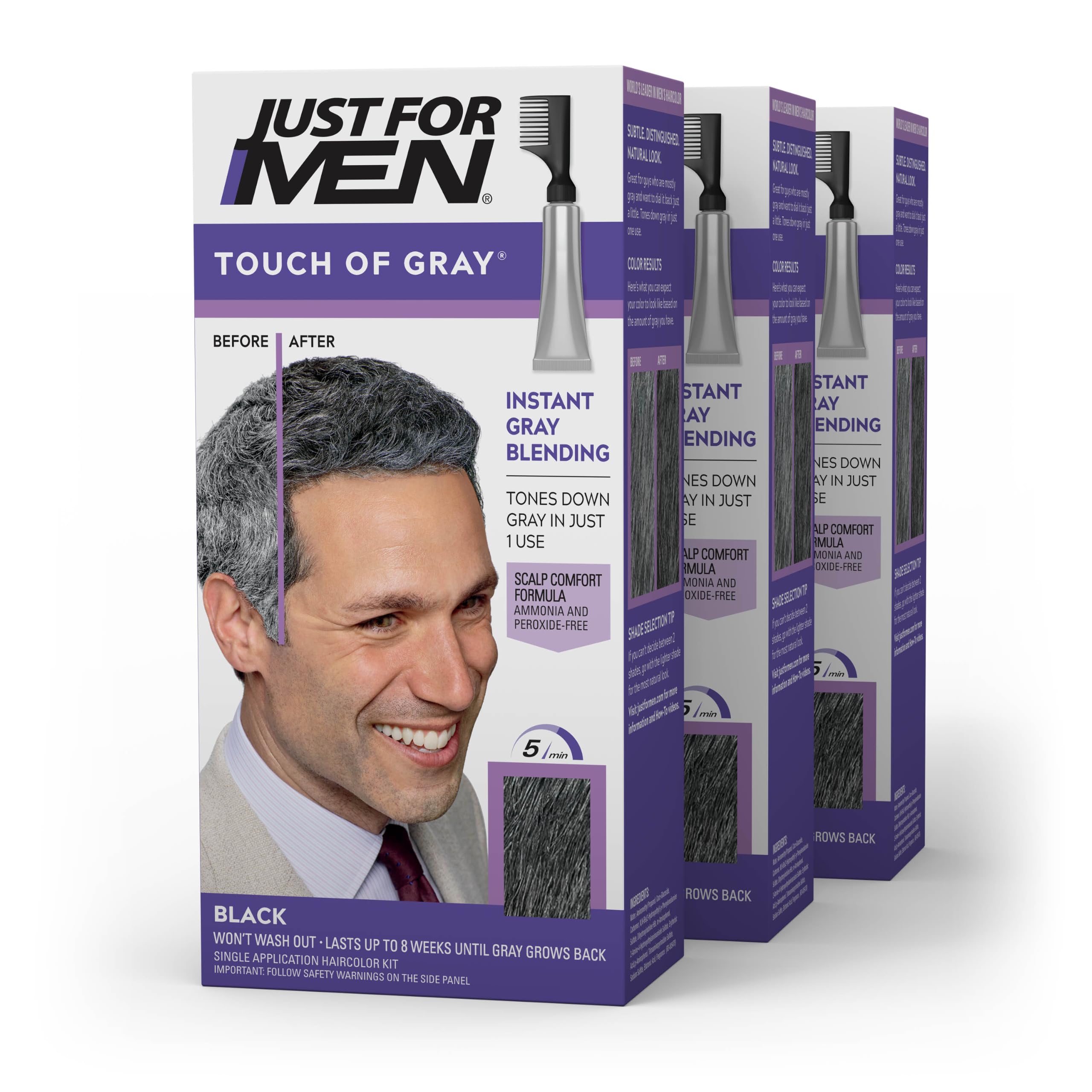 Photo 1 of Just for Men Touch of Gray Hair Color, Black T-55 (3 Pack)