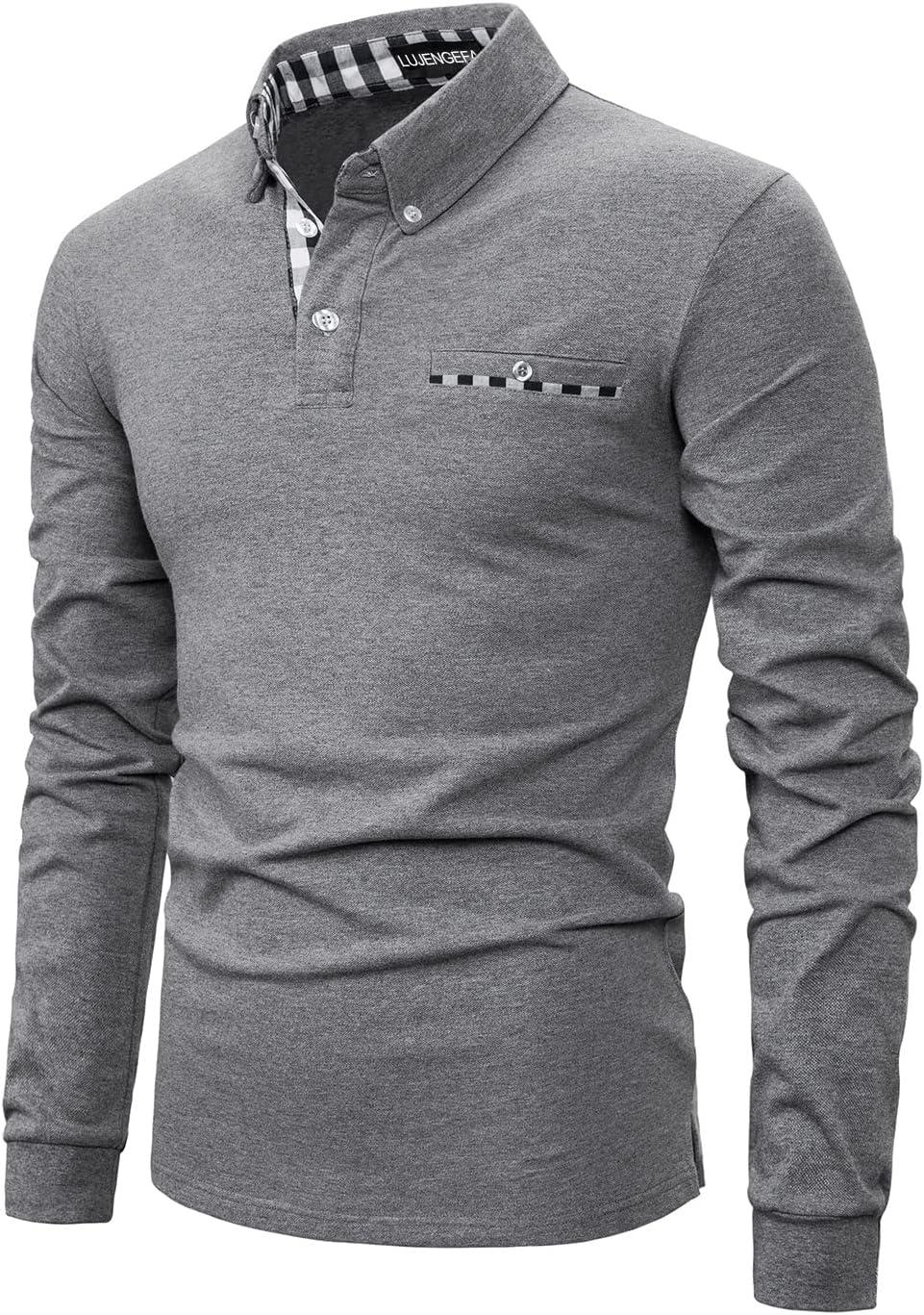 Mens Polo Shirts Long Sleeve Casual Plaid Collar Golf Shirt for Men Slim Fit Cotton Polo T Shirts Top - Image 4