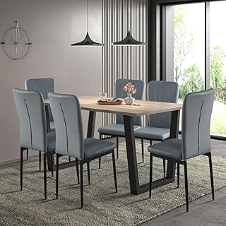 Hallowood Furniture Dudley Large Table and Chairs Set 6, Din