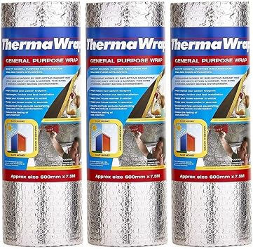 General Purpose Insulation Wrap ThermaWrap 600mm x 7.5m Pack of 3 | Multi-Purpose Reflective Foil Insulation | Ideal for Attics, Lofts, Sheds & Garages | Energy Saving Barrier