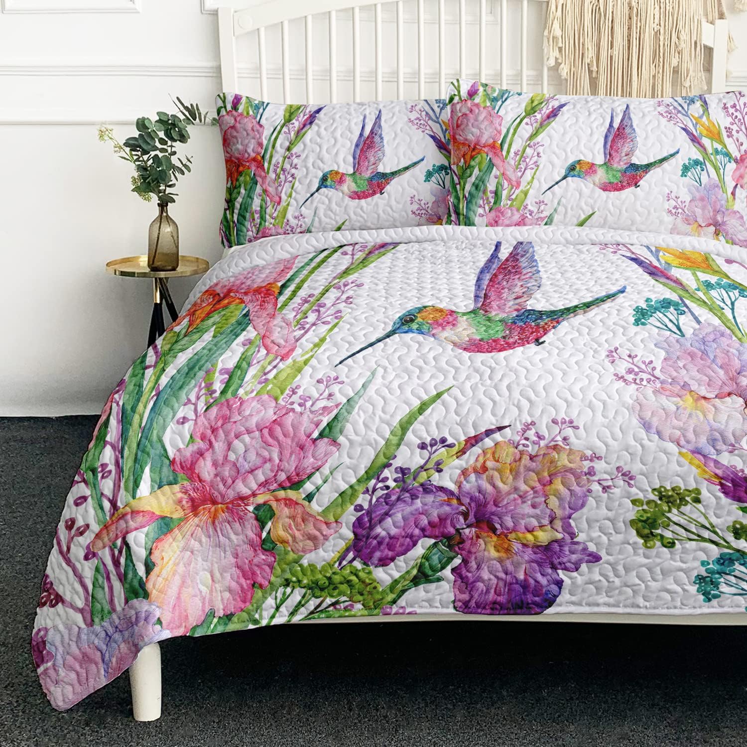 BlessLiving Tropical Birds Quilt Set King Size, Watercolor