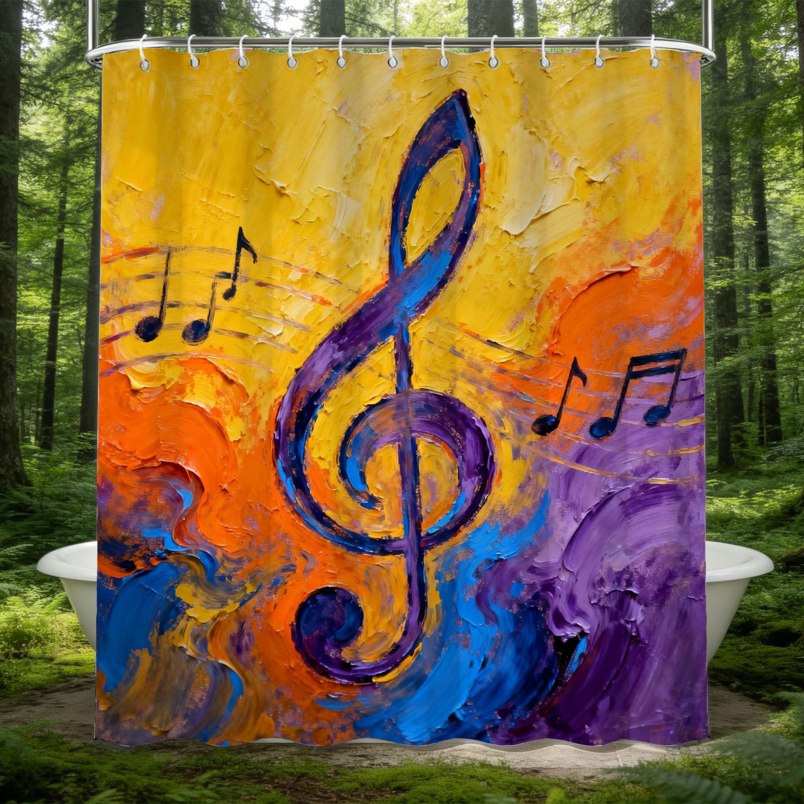 Hongduo 3D Treble Clef Shower Curtain for Stalls Bathtubs Oil Painting Style Bathroom Decor Shower Curtain Set Polyester Fabric Waterproof 180x200cm/71X79 Inch with Hooks