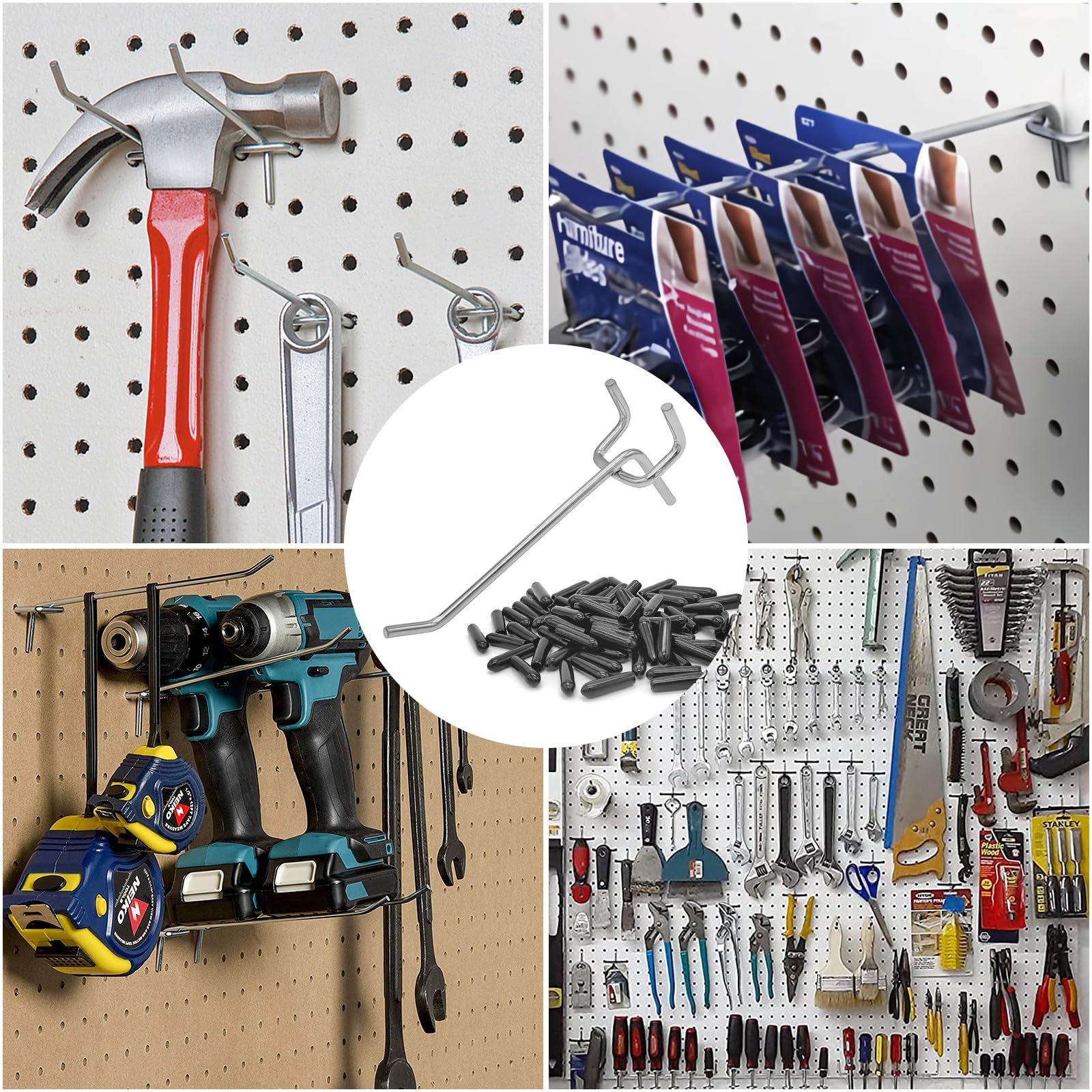 Scartink Stecktafel-Haken, Stecktafel-Zubehör, 5,1 cm, Stecktafel-Organizer-Set für Garagen-Organisation, Werkzeugaufbewahrung, 32 Stück