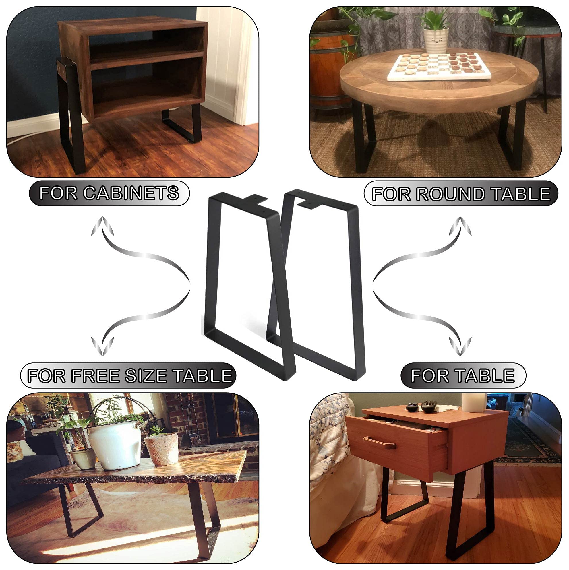 16 inch Metal Bench Legs Set of 2, Trapezoid Metal Dining Table Legs