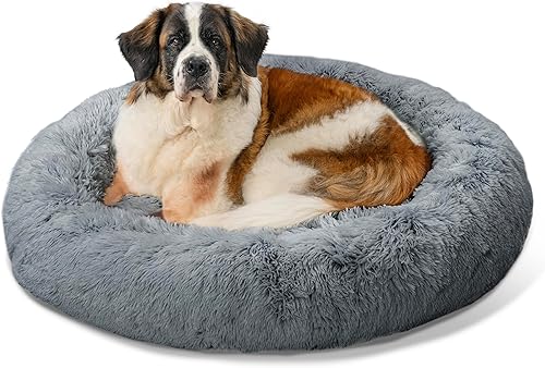 Best Friends by Sheri - The Original Calming Donut - Cama calmante en forma de dona para perros y gatos - Pelo largo, gris, XL, 45 x 45 pulgadas