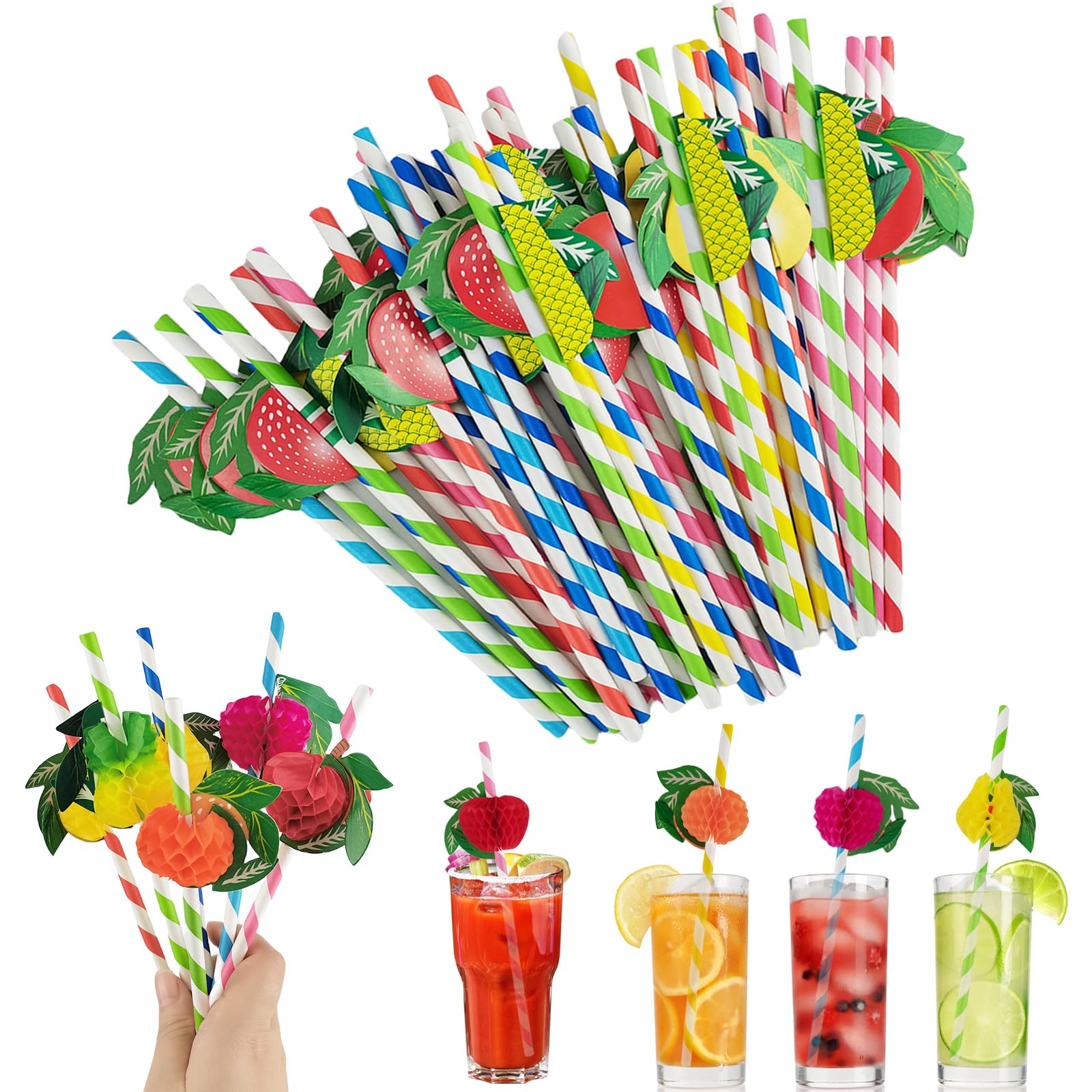 100 sztuk słomek papierowych 3D, słomki do koktajli, kolorowe papierowe słomki do picia, biodegradowalne słomki papierowe do zimnych napojów, soków (kolor losowy)