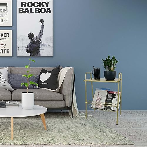 Miniatura 5 de Mesa auxiliar, mesita de noche de metal, mesa de tocadiscos con soporte para revistas, soporte para tocadiscos con almacenamiento, mesa auxiliar