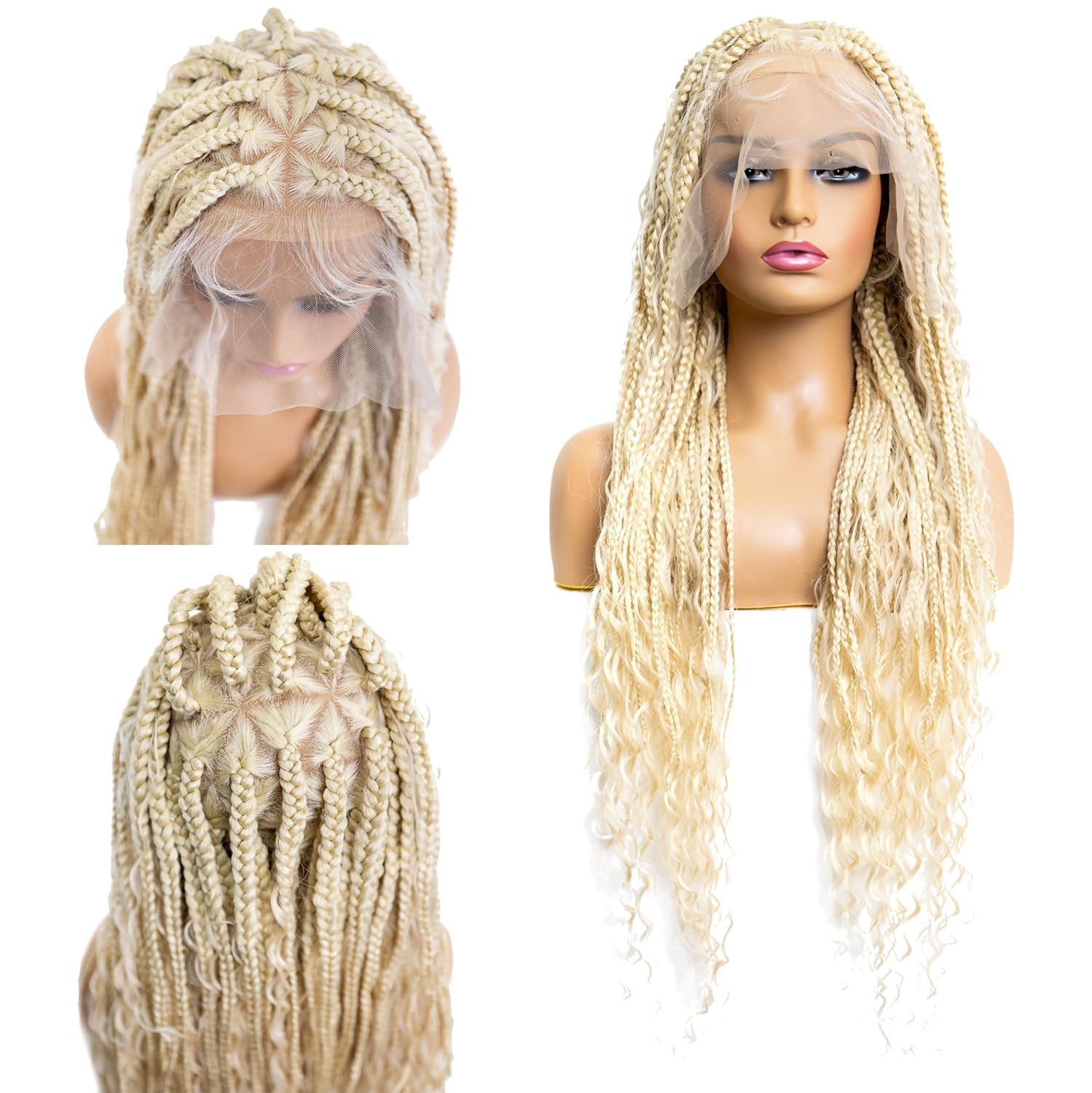 PIB 32” Single Full Lace Braid Wig – Boho Box Braided Wig Triangle Parted, Knotless Braided Wigs for Black Women, Synthetic Lace Wigs with Natural Baby Hair (613, Platinum Blonde) PIB 32” Single Full Lace Braid Wig – Boho Box Braided Wig Triangle Parted, Knotless Braided Wigs for Black Women, Synthetic Lace Wigs with Natural Baby Hair (613, Platinum Blonde)
