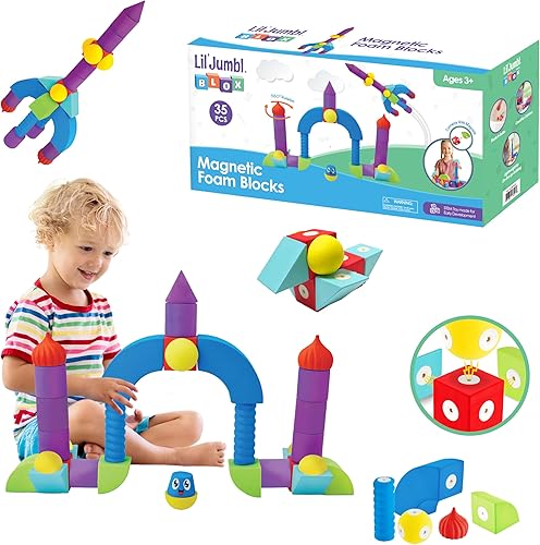 Lil' Jumbl Blox Juego de 35 piezas de bloques de construcción de espuma magnética para aprendizaje sensorial y educación STEM Duradero, Lil' Jumbl Blox Juego de 35 piezas de bloques de construcción de espuma magnética para aprendizaje sensorial y educación STEM Duradero,