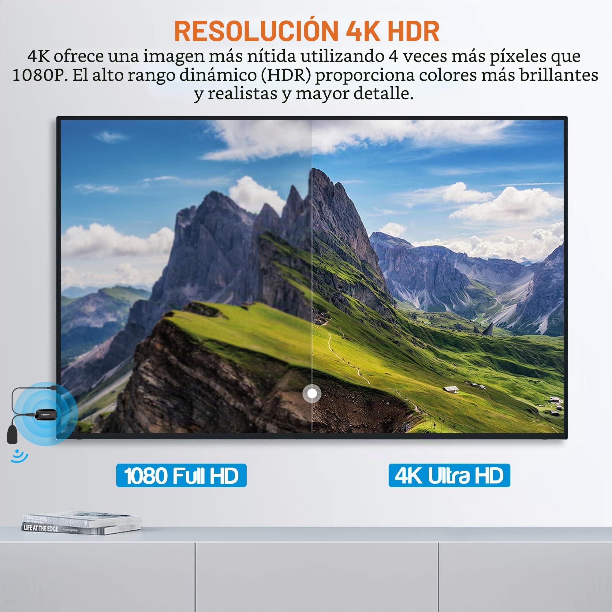 Miracast Dongle con Pantalla inalámbrica 4K, Adaptador WiFi HDMI para duplicación de Pantalla Desde teléfono/Pad a TV/proyector, Compatible con DLNA AirPlay Chromecast y Netflix