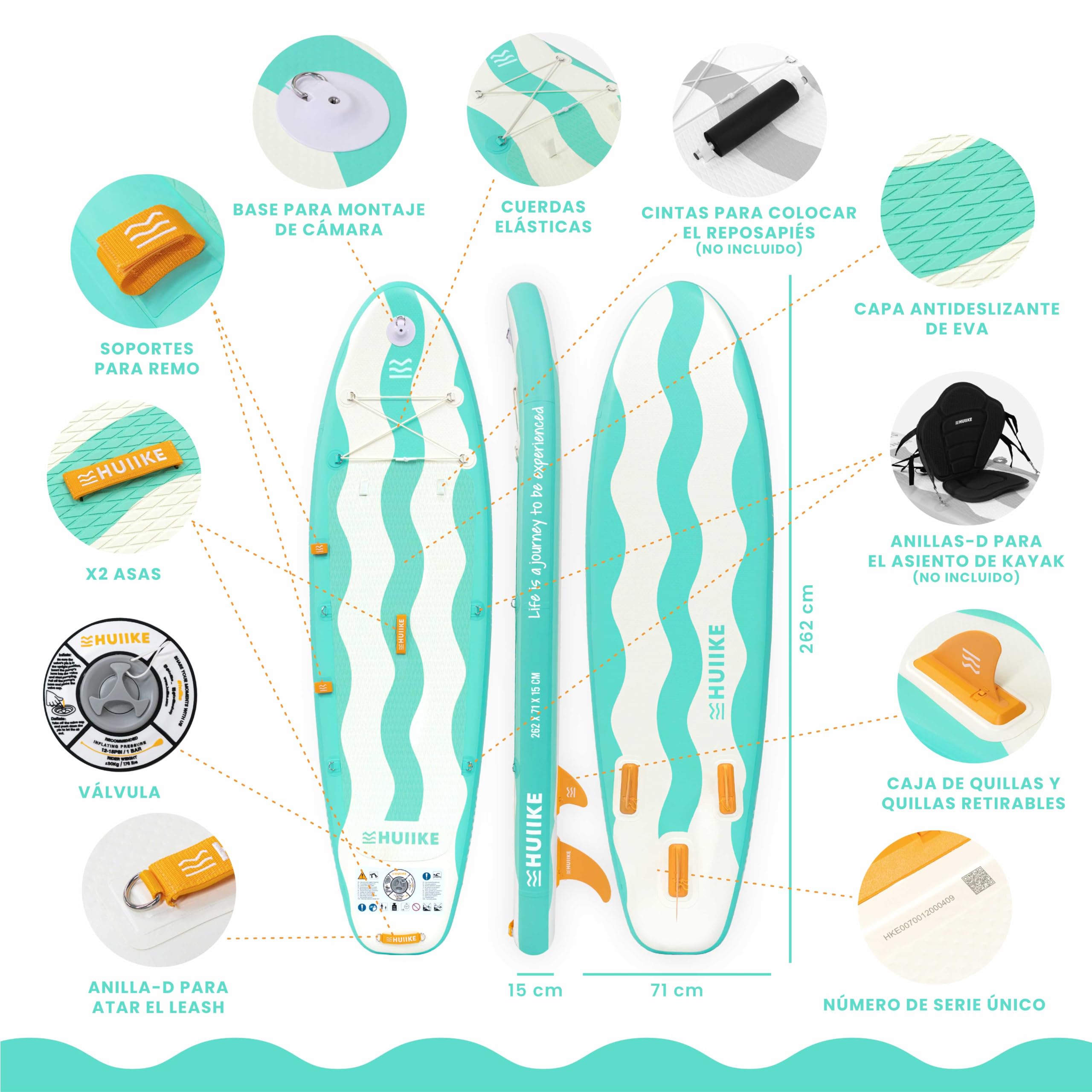 HUIIKE Tabla Paddle Surf Hinchable para Niños 8’7” y 80 kg, con Accesorios | SUP Convertible en Kayak. Stand Up Paddle Board Gran Estabilidad y Resistencia con Remo, Quillas, Inflador, Leash, Mochila
