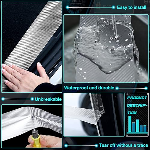 Miniatura 3 de 3 rollos de protectores de umbral de puerta de automóvil de 67 pies, protector de umbral de puerta de fibra de carbono 5D, protector de umbral de