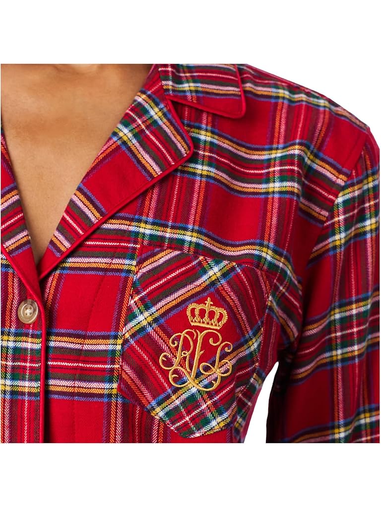 Red Lauren Ralph Lauren Long Sleeve Brushed Twill Notch Collar PJ Set