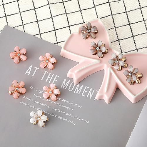 Miniatura 5 de cobee 16 pinzas para el cabello con flores, pinzas para el cabello con pétalos de diamantes de imitación de cristal, pinzas pequeñas para el