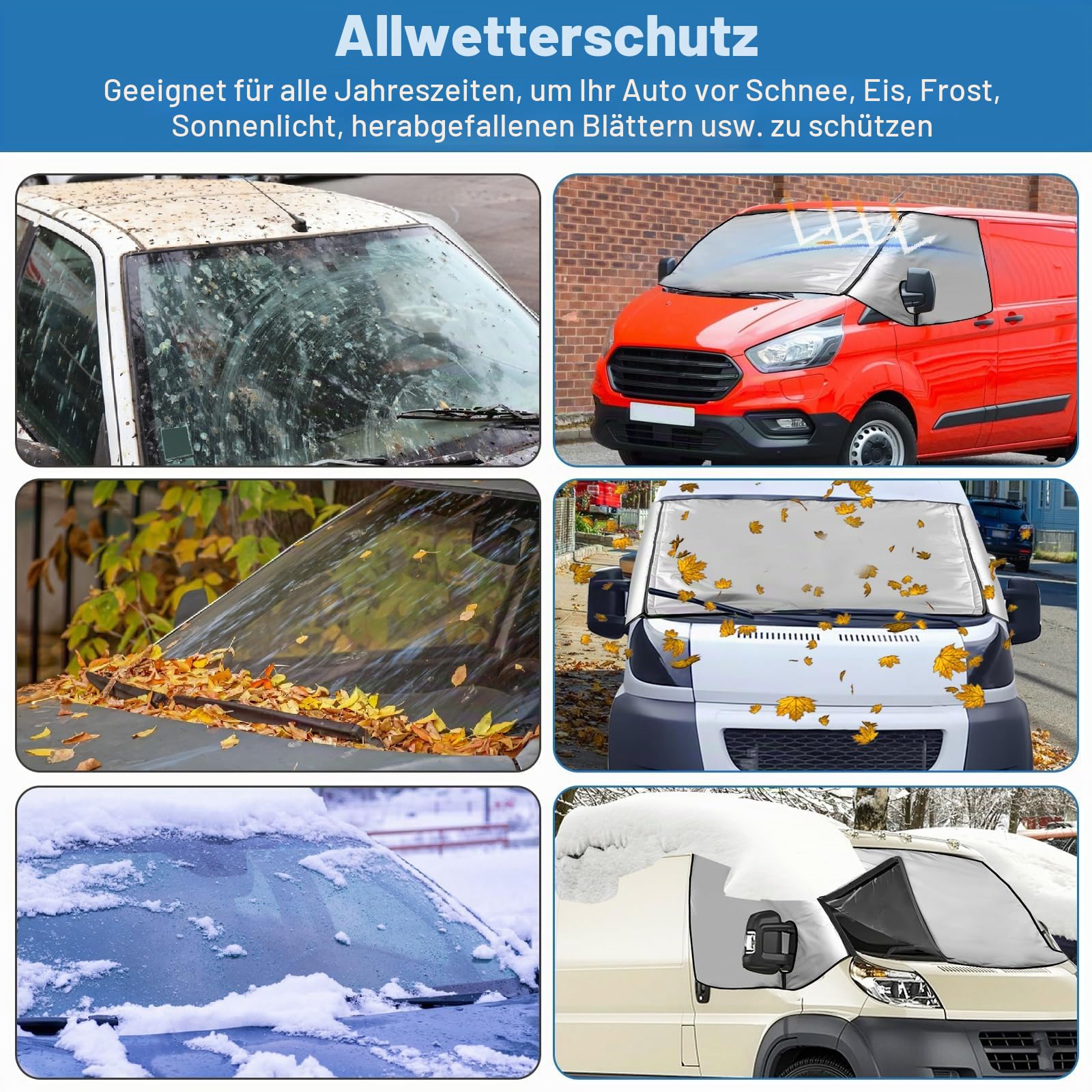 Frontscheibenabdeckung für Peugeot Boxer Citroen Jumper Fiat Ducato X250/290 2006-2025 210D Oxford abnehmbar Sonnenschutz Anti-Frost
