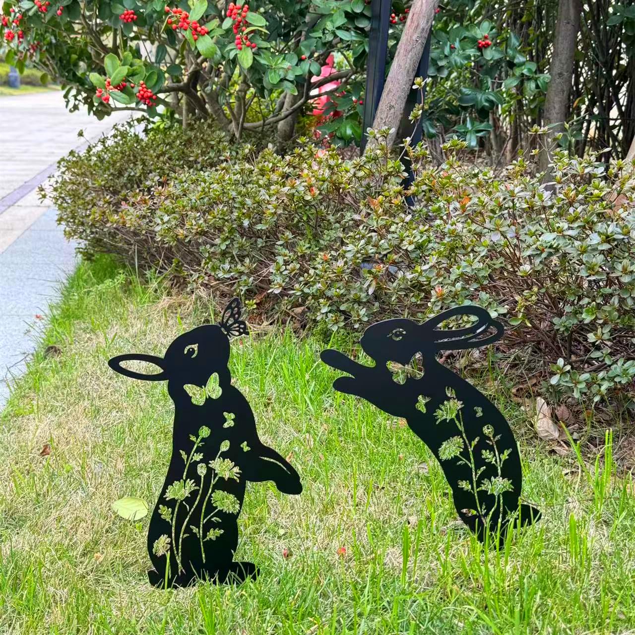 QBMYCN Rabbit Metal Garden Stakes Decorative,2 Pack Black Jump Rabbit Silhouette Statues,for Yard Garden - Image 3
