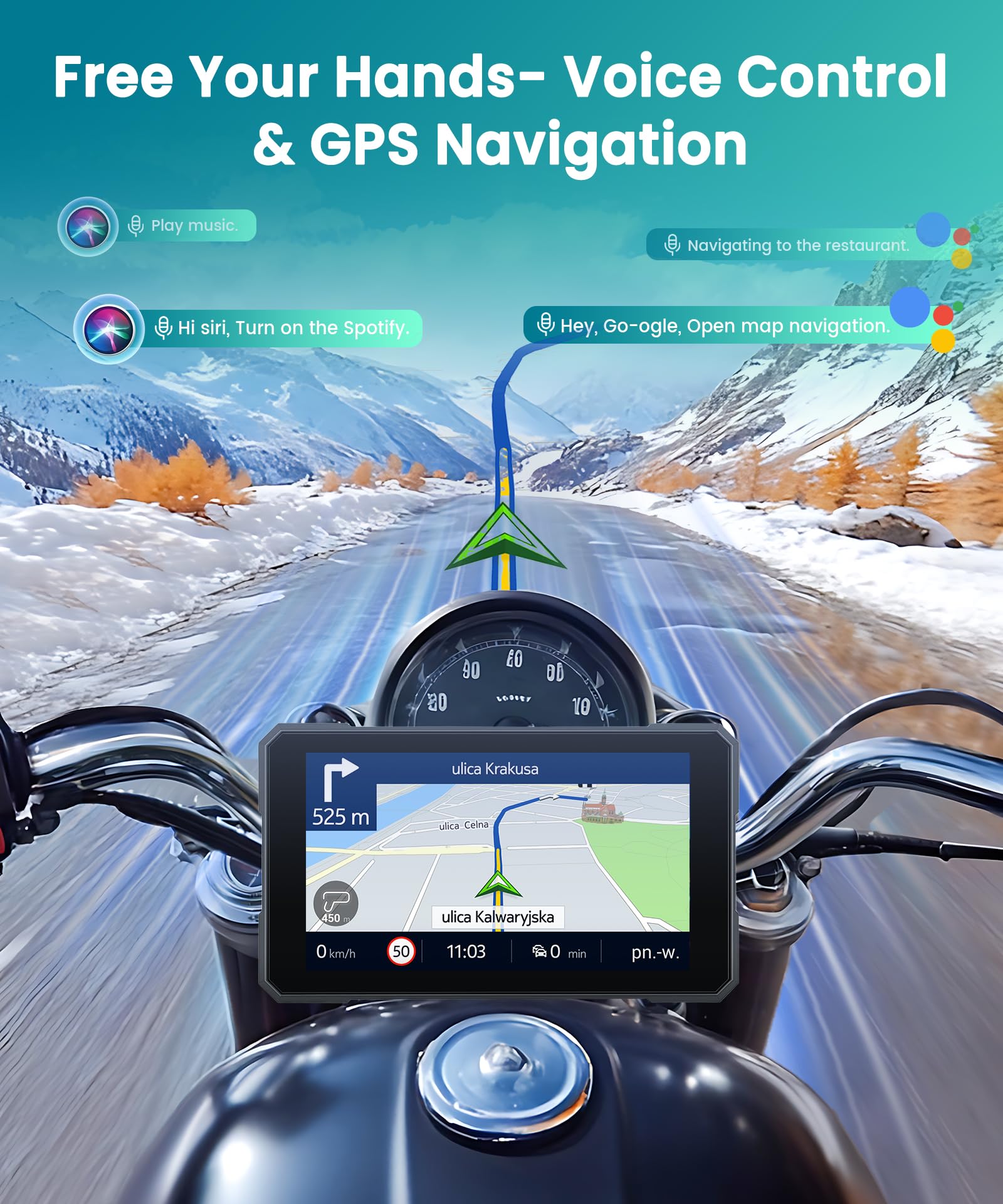 VECHTEL Motorrad Navi mit Zwei Kameras per Moto, 5'' HD Touchscreen GPS Navigation für Motorrad mit Kabelloses CarPlay und Android Auto DVR IP68 Wasserdicht Bluetooth EQ Assistente Siri/GOO-gle TPMS
