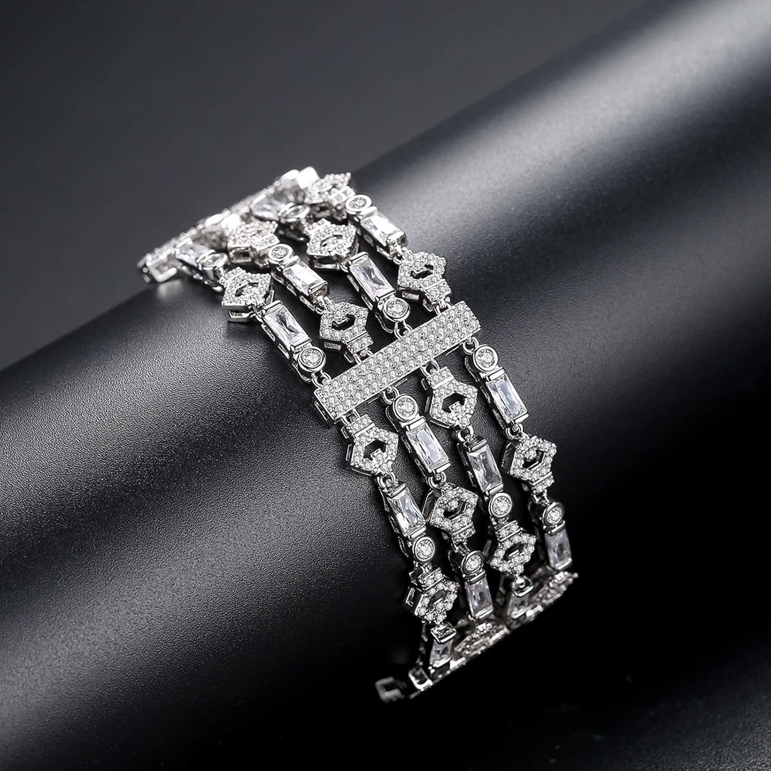 Braclets for Girl, Charm Bracelets Silver Copper White Round Shape Cubic Zirconia Geometry Wide Valentines Day Jewelry for Girl 19cmx24.11mm