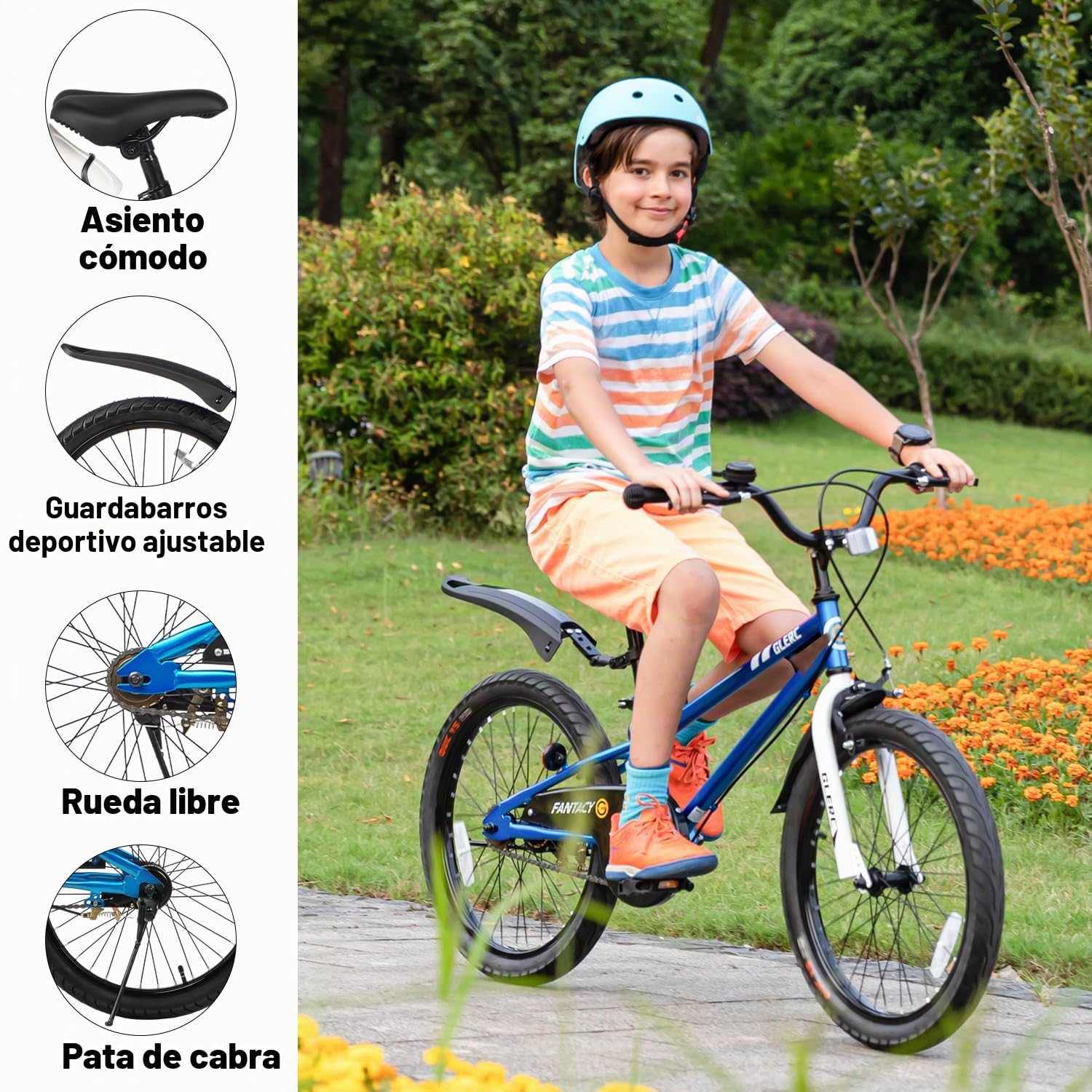 Glerc Fantacy 12 14 16 18 20 Pulgadas Bicicleta Niño para 2-14 Años con Faros y Kickstand para Regalo de Cumpleaños