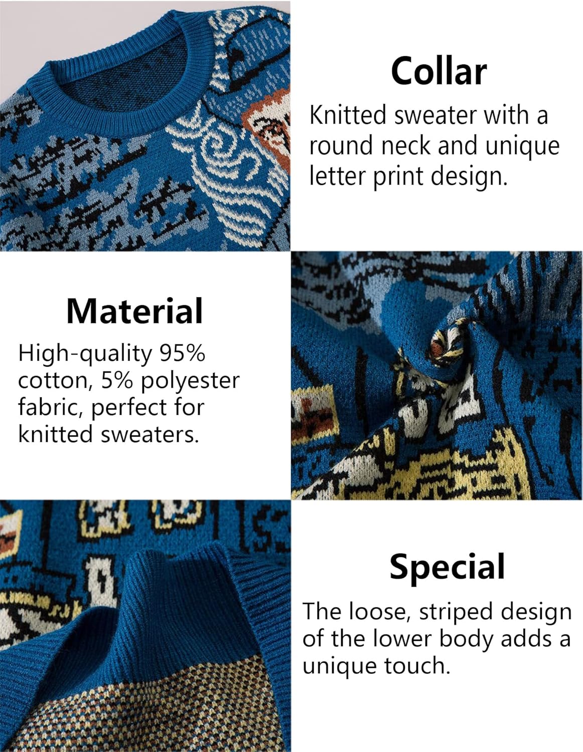 Mens Crewneck Sweaters Graphic Comfortable Casual Knit Fall Winter Sweater Oversized Pullovers - Image 6