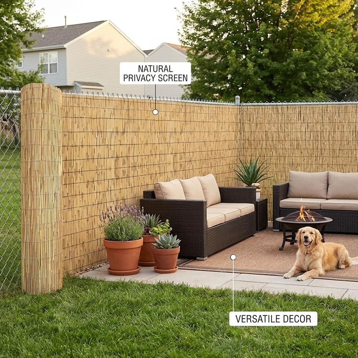 Générique Rouleaux Canisse Bambou Brise Vue Jardin Extérieur Clôture D'intimité Naturelle Occultant pour Terrasse Patio avec Attaches De Fixation 50cm 60cm 70cm 80cm 100cm Hauteur(Nature,180x300cm)