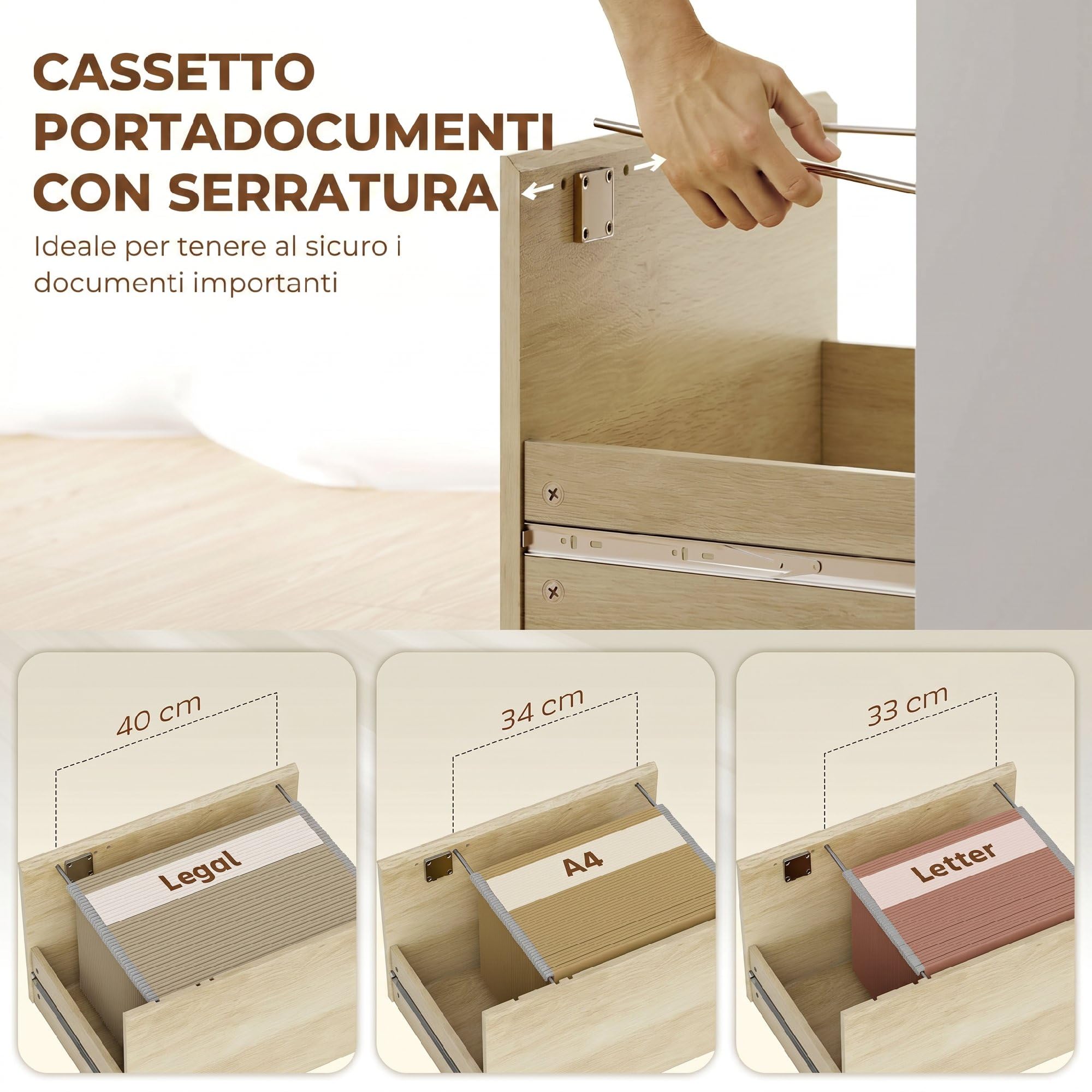 HOMCOM Scrivania con Libreria con Chiave Cassetto A4 126x50x109 cm Bianco | Serratura, Lettera, Legale, 2 Chiavi, Scrivania Salvaspazio, Tavolo per Computer, Casa Ufficio Studio Camera da Letto